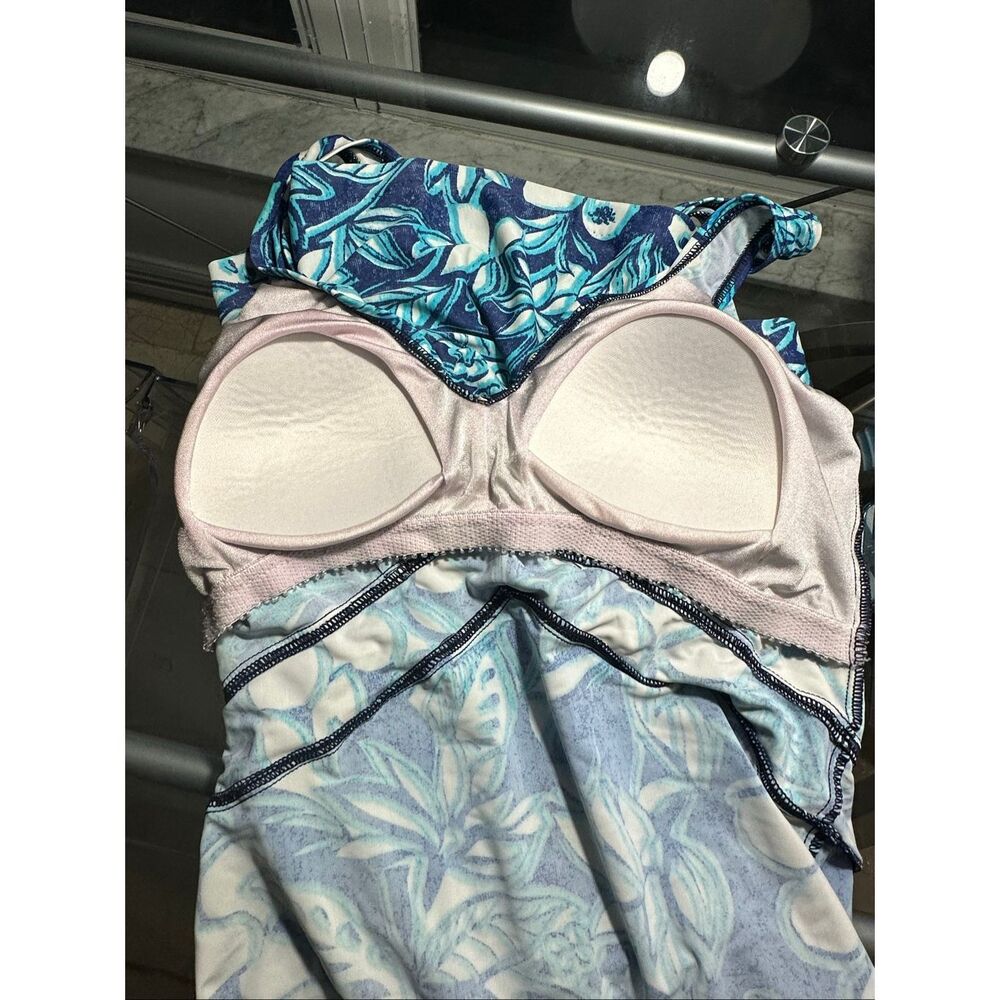 Maxine of Hollywood Swimsuit Size 14 Blue White Floral Built-In Padding - Picture 4 of 9